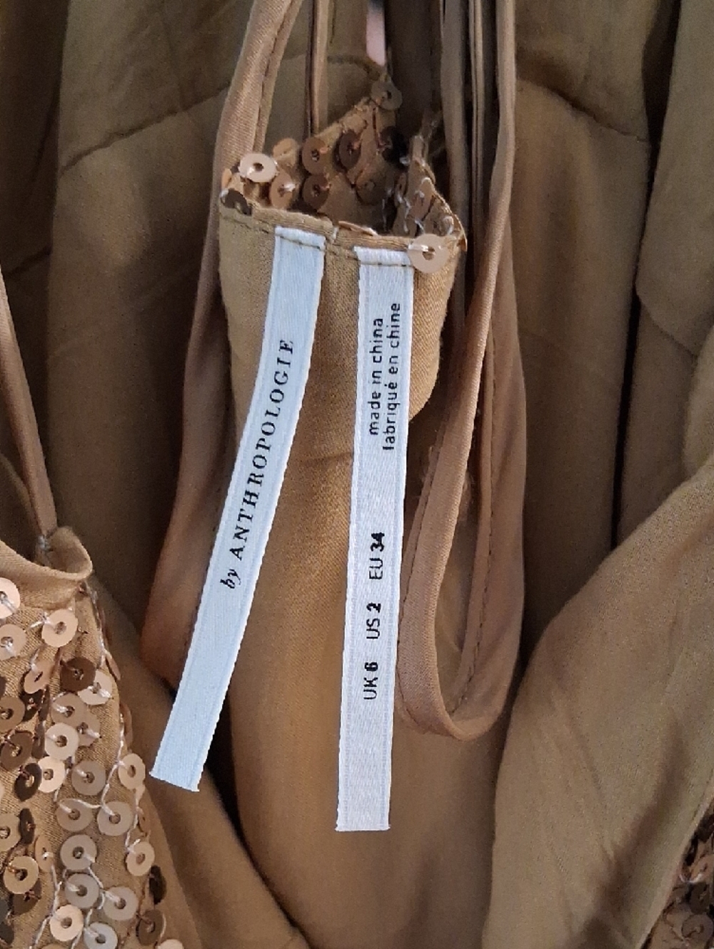 Anthropologie Champagne Sequin Slip Dress - Picture 4 of 7